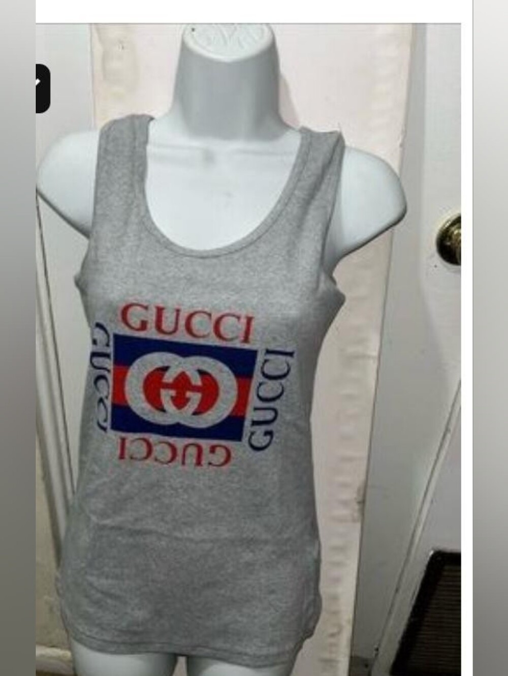 Source Unknown Gray Tank Top with Red and Blue Gucci Logo